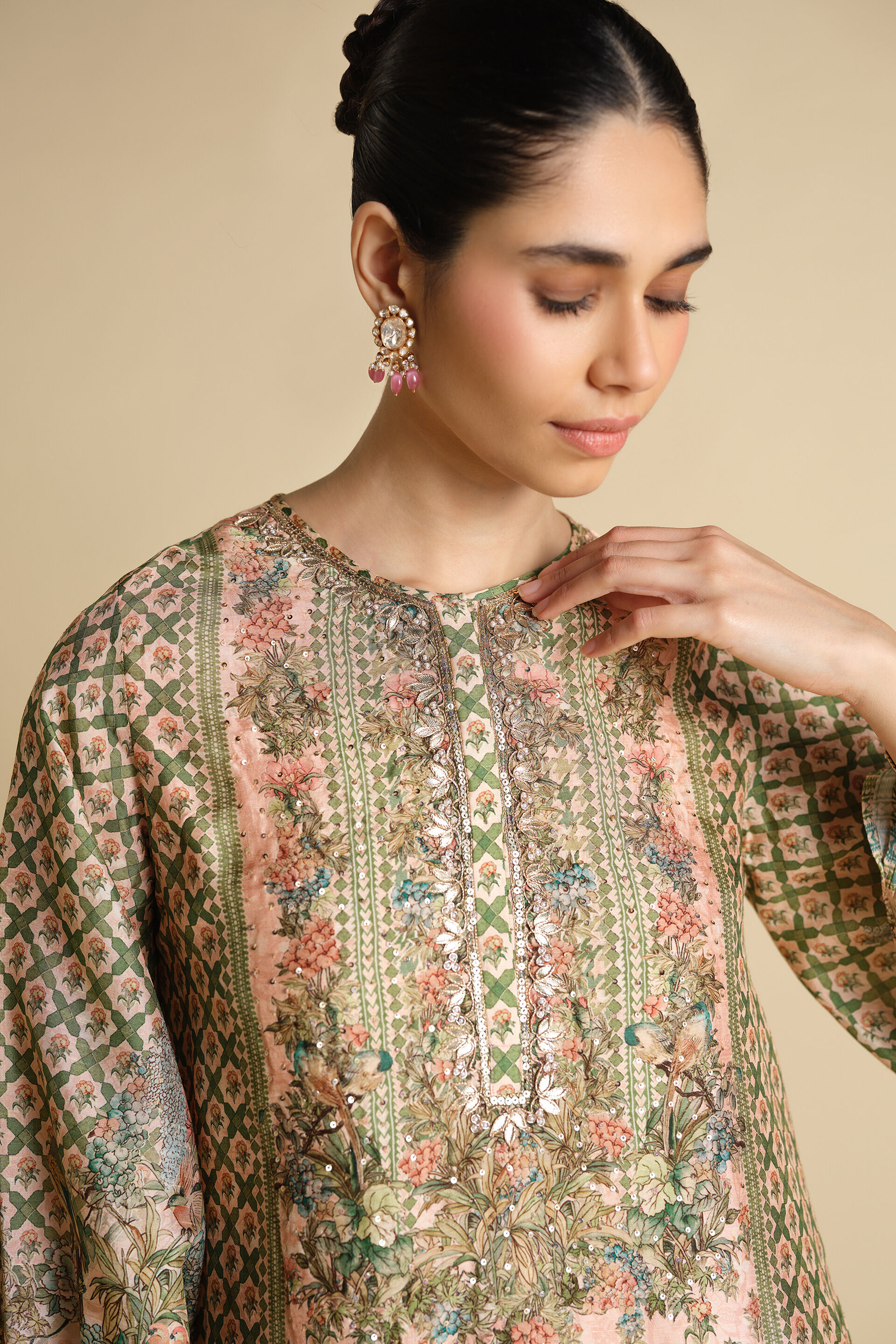 Rhiannon Gota Patti Silk Kaftan - Blush, Blush, image 4